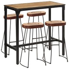 Ensemble de bar 5 pcs bois de manguier brut massif et métal