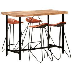 Ensemble de bar 5 pcs Bois solide et cuir véritable