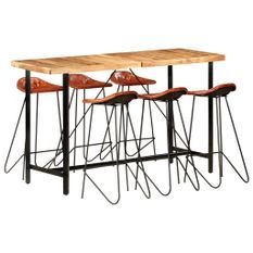 Ensemble de bar 7 pcs Bois d'acacia solide et cuir véritable