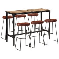 Ensemble de bar 7 pcs bois de manguier brut massif et métal