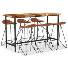 Ensemble de bar 7 pcs Bois de récupération et cuir véritable