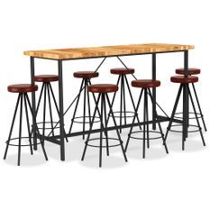 Ensemble de bar 9 pcs Bois d'acacia solide et cuir véritable 2