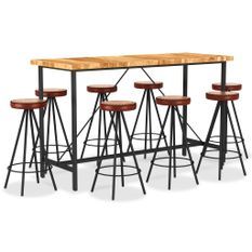 Ensemble de bar 9 pcs Bois d'acacia solide et cuir véritable