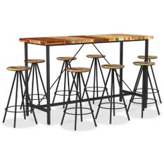 Ensemble de bar 9 pcs Bois de récupération massif