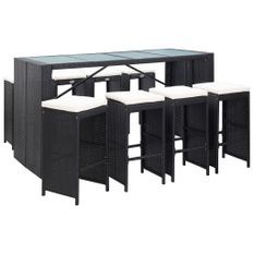 Ensemble de bar d'extérieur 9 pcs Résine tressée Noir