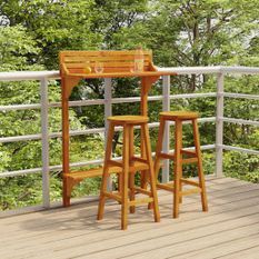 Ensemble de bar de balcon 3 pcs Bois d'acacia massif