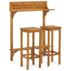 Ensemble de bar de balcon 3 pcs Bois d'acacia solide