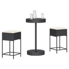 Ensemble de bar de jardin 3 pcs avec coussins noir poly rotin