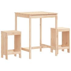 Ensemble de bar de jardin 3 pcs bois de pin massif