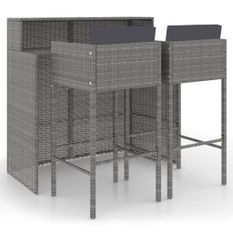 Ensemble de bar de jardin 3 pcs et coussins Résine tressée Gris 10