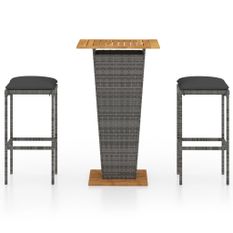 Ensemble de bar de jardin 3 pcs et coussins Résine tressée Gris 12