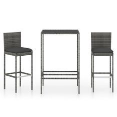 Ensemble de bar de jardin 3 pcs et coussins Résine tressée Gris 11