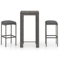 Ensemble de bar de jardin 3 pcs et coussins Résine tressée Gris 2