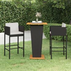 Ensemble de bar de jardin 3 pcs et coussins Résine tressée Noir 11