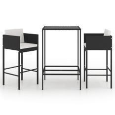 Ensemble de bar de jardin 3 pcs et coussins Résine tressée Noir 12