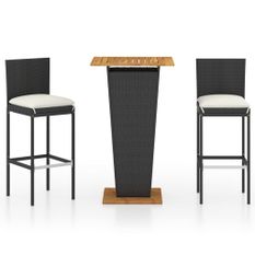 Ensemble de bar de jardin 3 pcs et coussins Résine tressée Noir 6