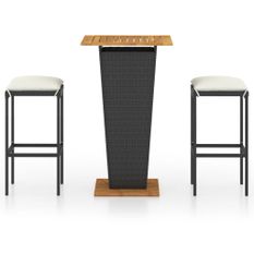 Ensemble de bar de jardin 3 pcs et coussins Résine tressée Noir 8