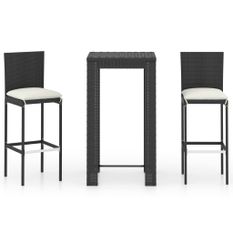 Ensemble de bar de jardin 3 pcs et coussins Résine tressée Noir 4