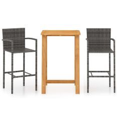 Ensemble de bar de jardin 3 pcs Gris 2