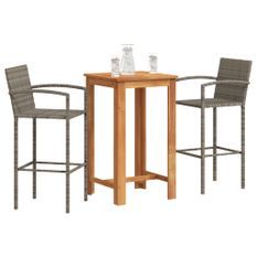 Ensemble de bar de jardin 3 pcs gris bois massif acacia rotin