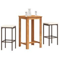 Ensemble de bar de jardin 3 pcs marron bois massif acacia rotin