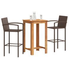 Ensemble de bar de jardin 3 pcs marron bois massif acacia rotin