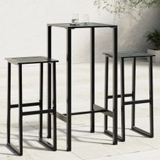 Ensemble de bar de jardin 3 pcs noir acier enduit de poudre