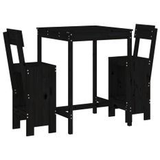 Ensemble de bar de jardin 3 pcs noir bois de pin massif