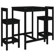 Ensemble de bar de jardin 3 pcs noir bois de pin massif