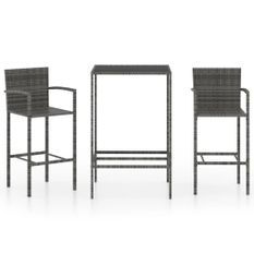 Ensemble de bar de jardin 3 pcs Résine tressée Gris 2