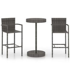 Ensemble de bar de jardin 3 pcs Résine tressée Gris