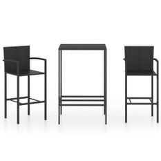 Ensemble de bar de jardin 3 pcs Résine tressée Noir 2