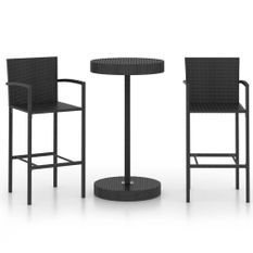 Ensemble de bar de jardin 3 pcs Résine tressée Noir