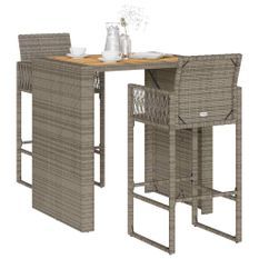 Ensemble de bar de jardin 3 pcs sans coussins gris poly rotin