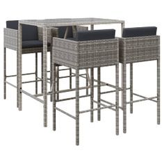 Ensemble de bar de jardin 5 pcs avec coussins gris poly rotin