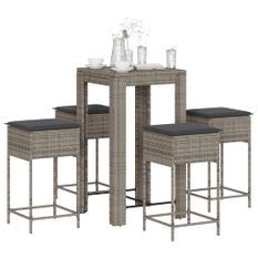 Ensemble de bar de jardin 5 pcs avec coussins gris poly rotin
