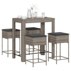 Ensemble de bar de jardin 5 pcs avec coussins gris poly rotin