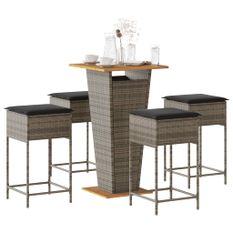 Ensemble de bar de jardin 5 pcs avec coussins gris poly rotin