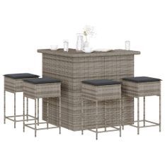 Ensemble de bar de jardin 5 pcs avec coussins gris poly rotin