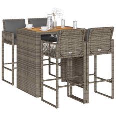 Ensemble de bar de jardin 5 pcs avec coussins gris poly rotin