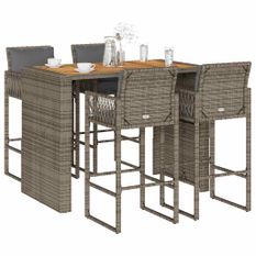 Ensemble de bar de jardin 5 pcs avec coussins gris poly rotin