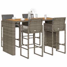 Ensemble de bar de jardin 5 pcs avec coussins gris poly rotin