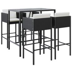 Ensemble de bar de jardin 5 pcs avec coussins noir poly rotin