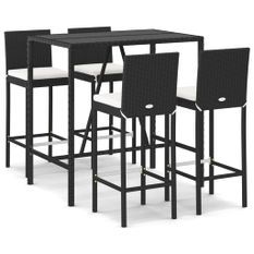Ensemble de bar de jardin 5 pcs avec coussins noir poly rotin