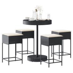 Ensemble de bar de jardin 5 pcs avec coussins noir poly rotin