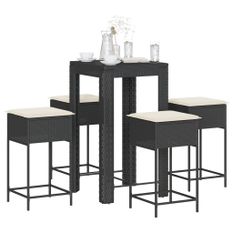 Ensemble de bar de jardin 5 pcs avec coussins noir poly rotin