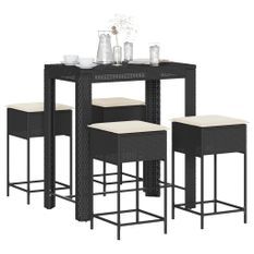 Ensemble de bar de jardin 5 pcs avec coussins noir poly rotin