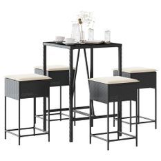 Ensemble de bar de jardin 5 pcs avec coussins noir poly rotin