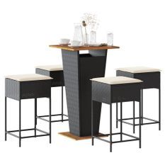 Ensemble de bar de jardin 5 pcs avec coussins noir poly rotin