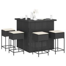 Ensemble de bar de jardin 5 pcs avec coussins noir poly rotin